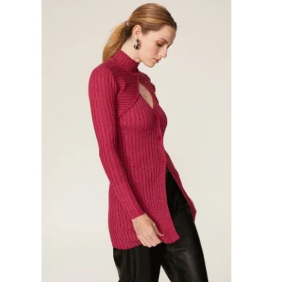 Ronny Kobo Garner Knit Top Ribbed Sweater Set Two Piece Shrug Burgundy Red - Picture 16 of 16